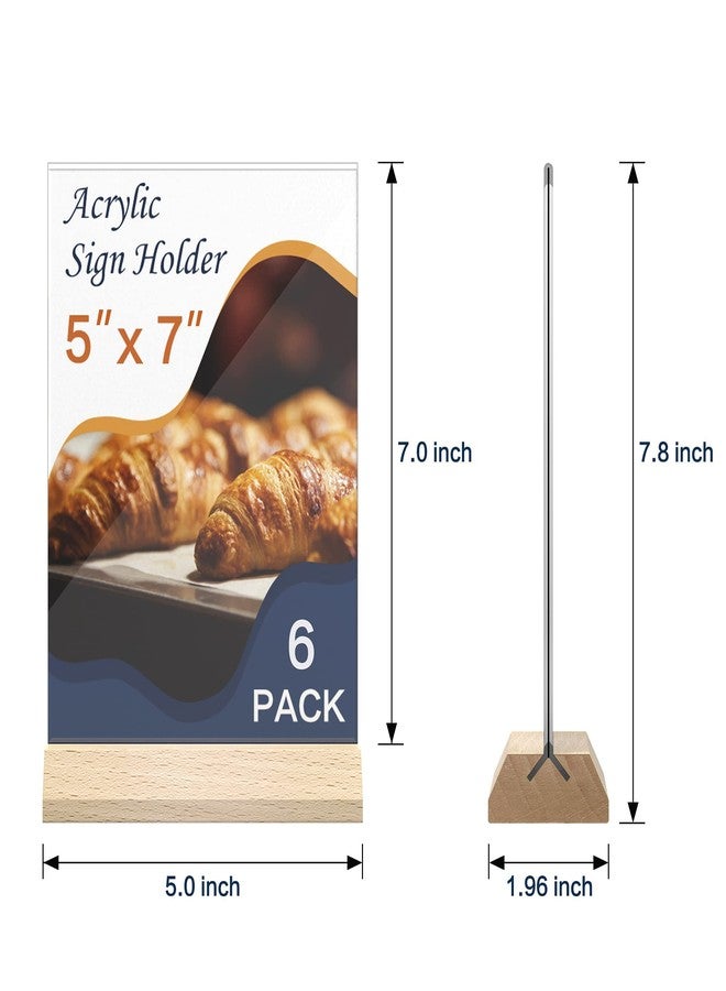 DunGu 5x7 Acrylic Sign Holder - T Shape Clear Flyer Holder with Wood Base, 6 Pack Double Sided Picture Frames, Plastic Table Menu Display Stand for Wedding, Office, School, Restaurant - Image 3